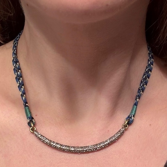J.Crew Braided Rope Necklace Choker with Rhinestone-Encrusted Bar - Picture 1 of 11